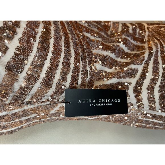 Akira Chicago Womens Sequins Mini Deep V-Neckline Dress Brown Size Medium - Picture 6 of 9